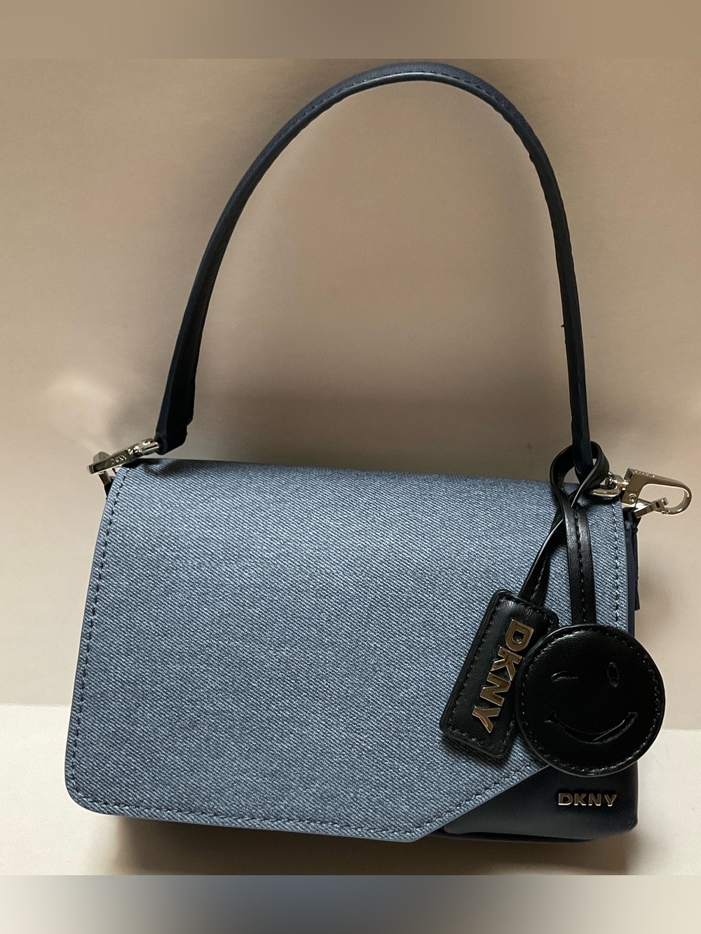 DKNY Denim-Style Shoulder Bag top handle satchel, denim blue top handle NWOT